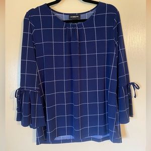 Liz Claiborne Career Navy Blouse Tie Sleeve Size Large